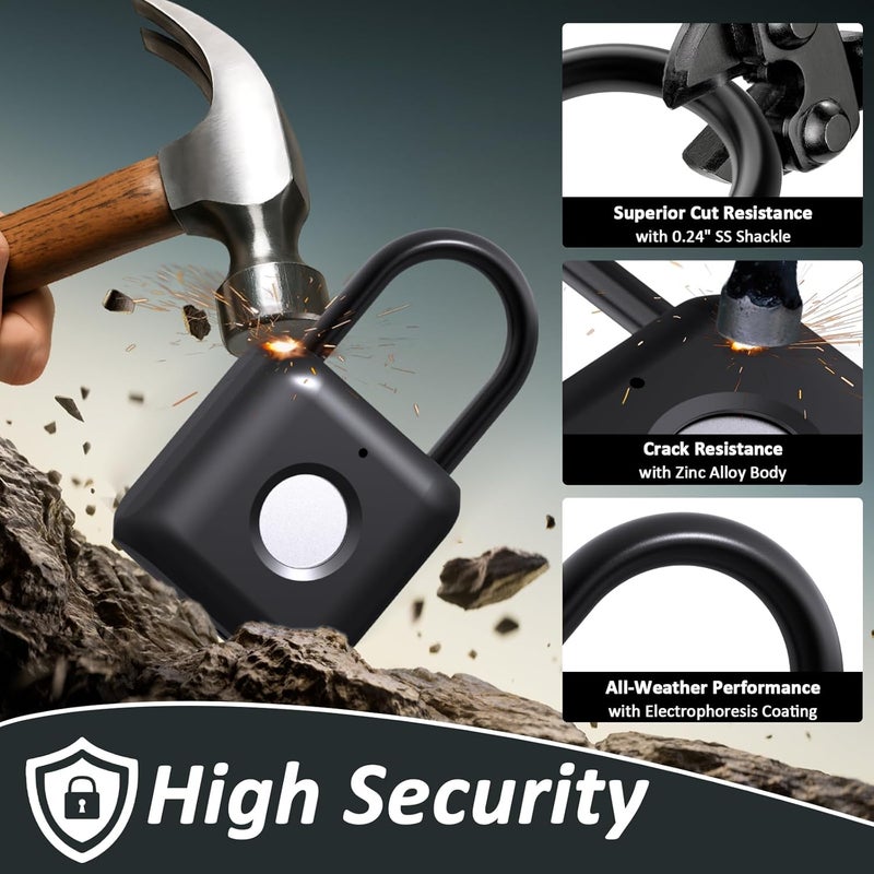 Pothunder Fingerprint Padlock, Smart Padlock, Locker Lock, Combination Lock, Fingerprint Lock with APP Unlock, USB Rechargeable, Suitable for Gym Locker, Door, Locker(Black) - Image 5